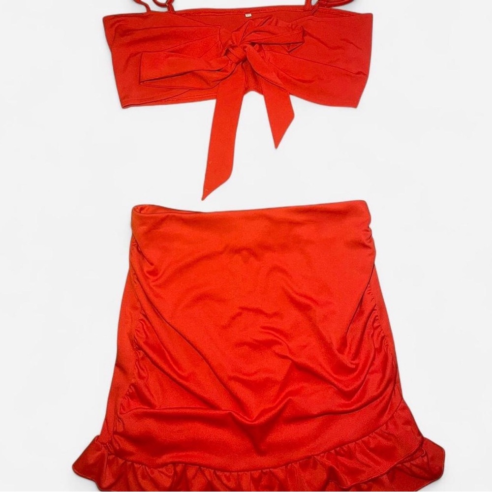 Red Two-Piece Skirt Set